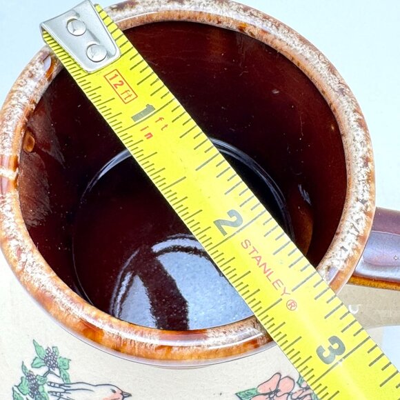 Arkansas Ceramic Pottery Mug Birds Flowers Spill-Proof Brown Beige Vtg 2 - Picture 4 of 8